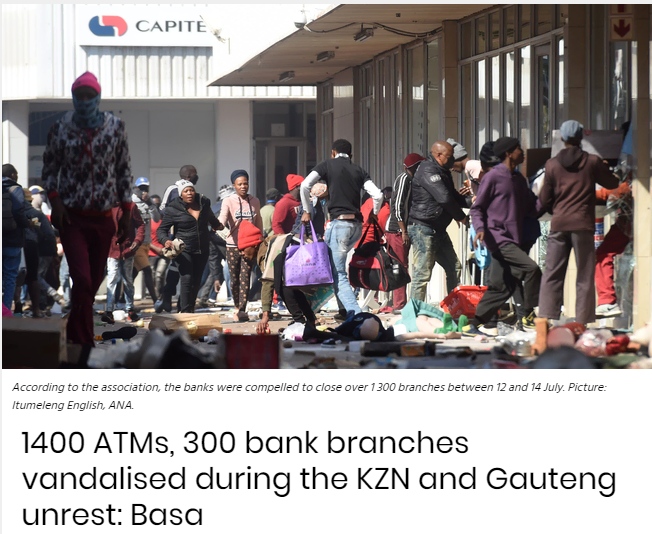 南非近300家银行在骚乱中遭到破坏